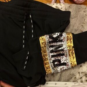 PINK Victoria's Secret Black and Gold Kids Joggers